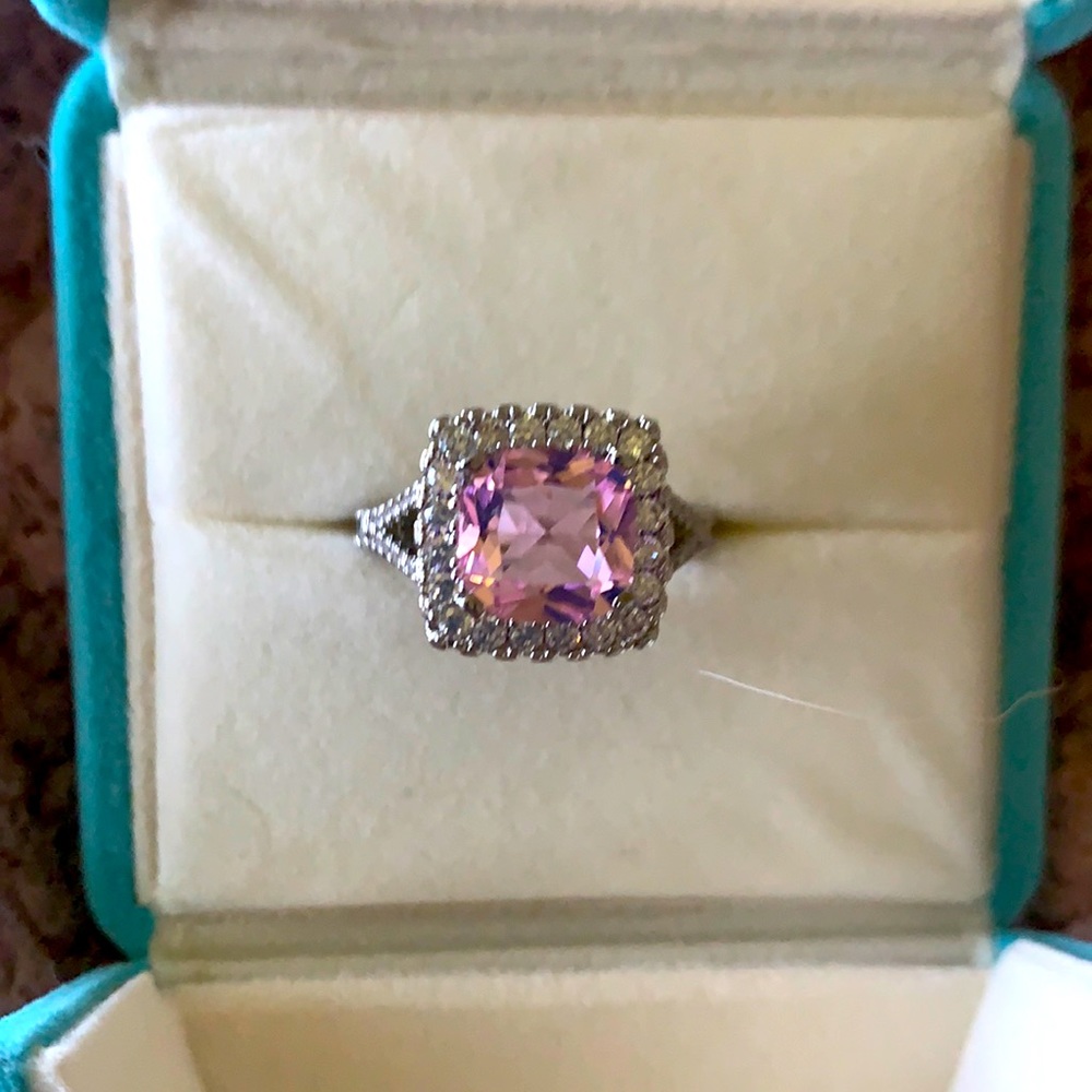 5 CARAT PINK TOPAZ CZ DIAMOND HALO ENGAGEMENT RING